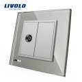 Livolo Grau Kristallglasscheibe VL-C791V-15 Wand 1 Gang TV Steckdose Steckdose